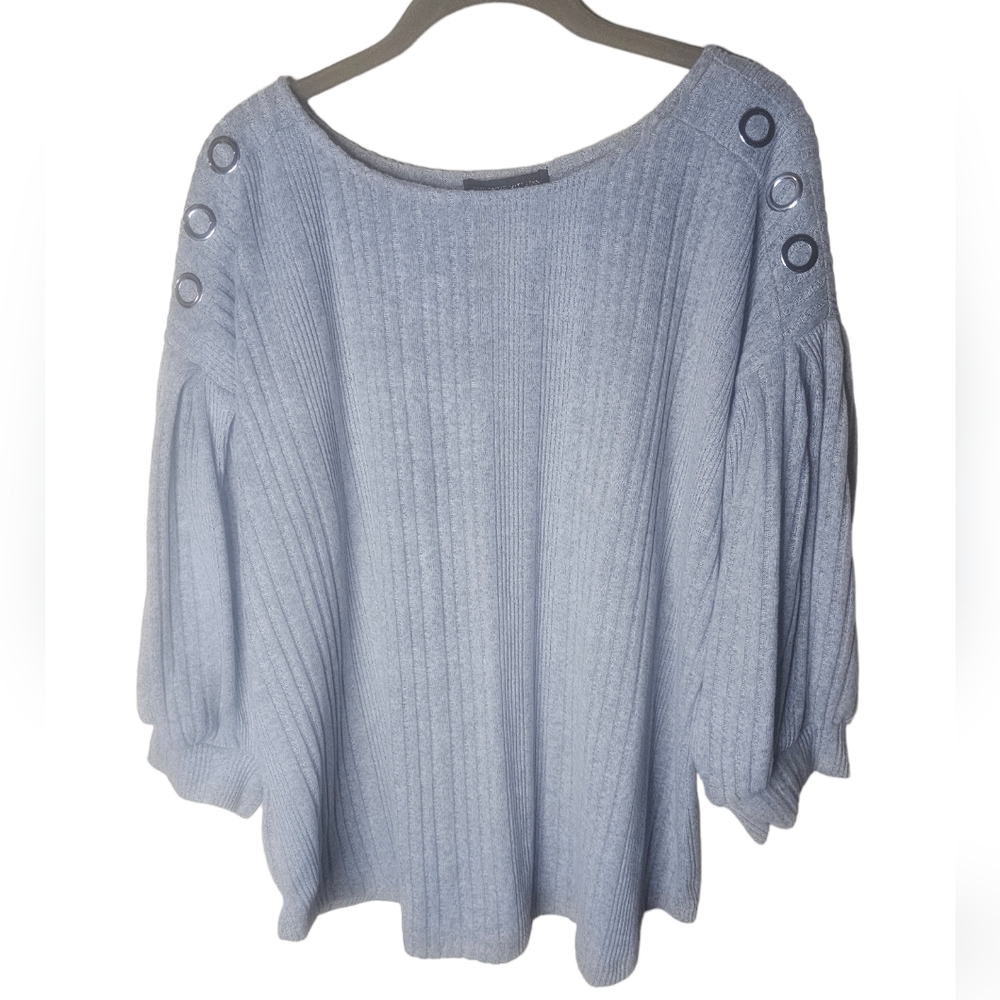 Adrienne Vittadini women's gray puffsleves grommet designed sweater size 1X